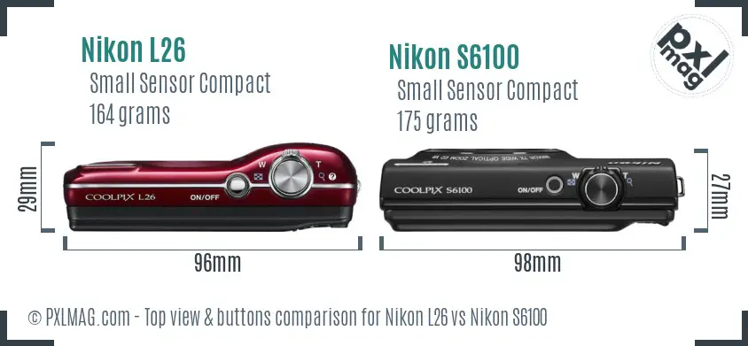 Nikon L26 vs Nikon S6100 top view buttons comparison