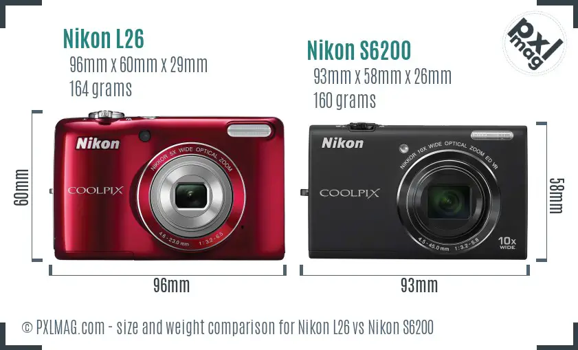 Nikon L26 vs Nikon S6200 size comparison Nikon L26 vs Nikon S6200 size comparison