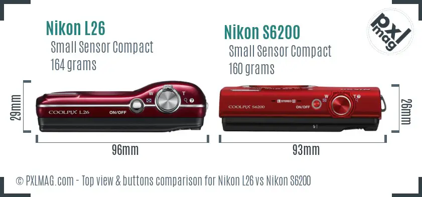 Nikon L26 vs Nikon S6200 top view buttons comparison Nikon L26 vs Nikon S6200 top view buttons comparison