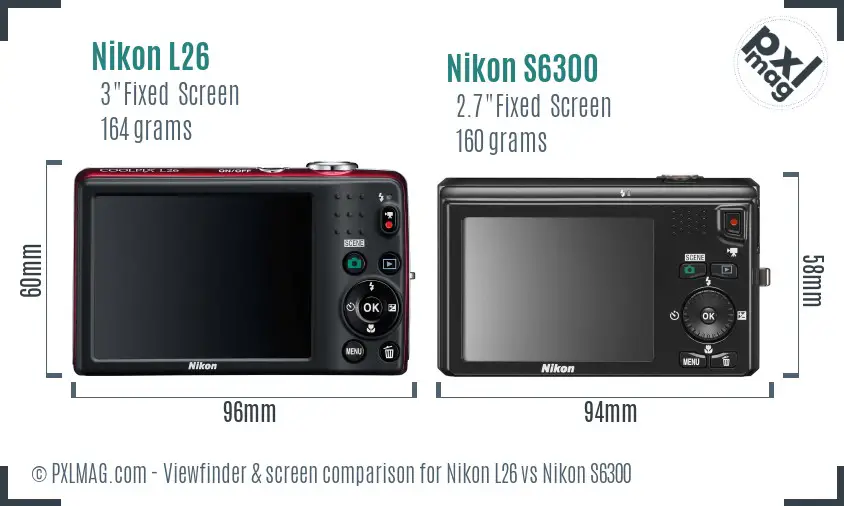 Nikon L26 vs Nikon S6300 Screen and Viewfinder comparison