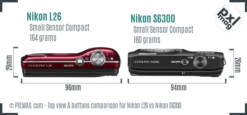 Nikon L26 vs Nikon S6300 top view buttons comparison