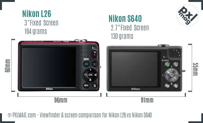 Nikon L26 vs Nikon S640 Screen and Viewfinder comparison