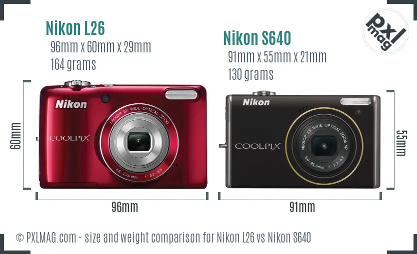 Nikon L26 vs Nikon S640 size comparison