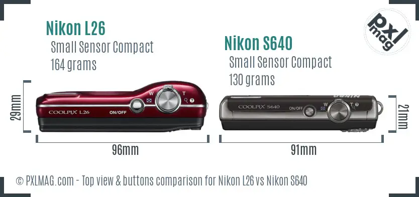 Nikon L26 vs Nikon S640 top view buttons comparison