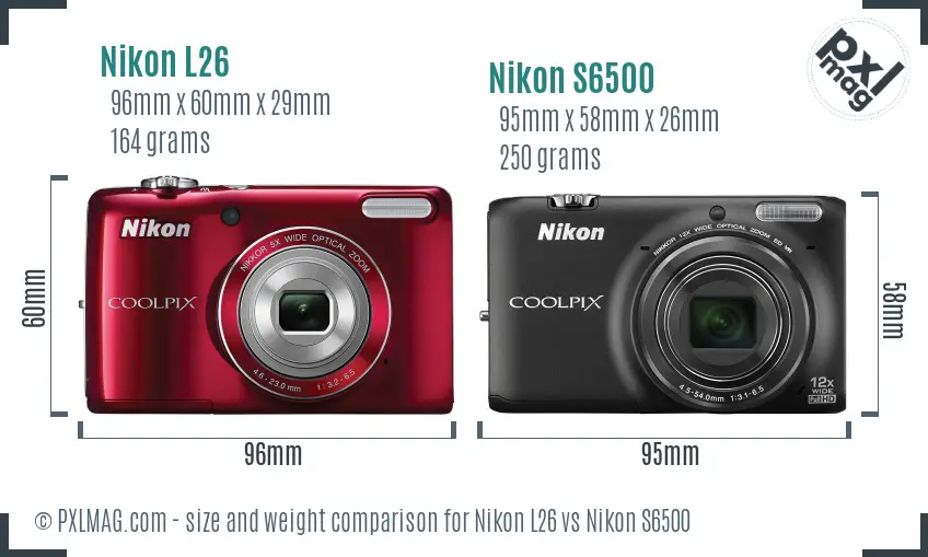 Nikon L26 vs Nikon S6500 size comparison