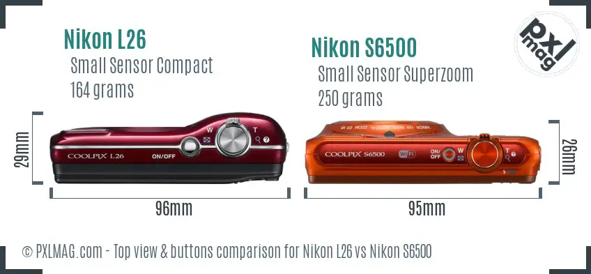 Nikon L26 vs Nikon S6500 top view buttons comparison