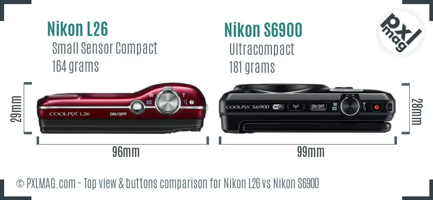 Nikon L26 vs Nikon S6900 top view buttons comparison