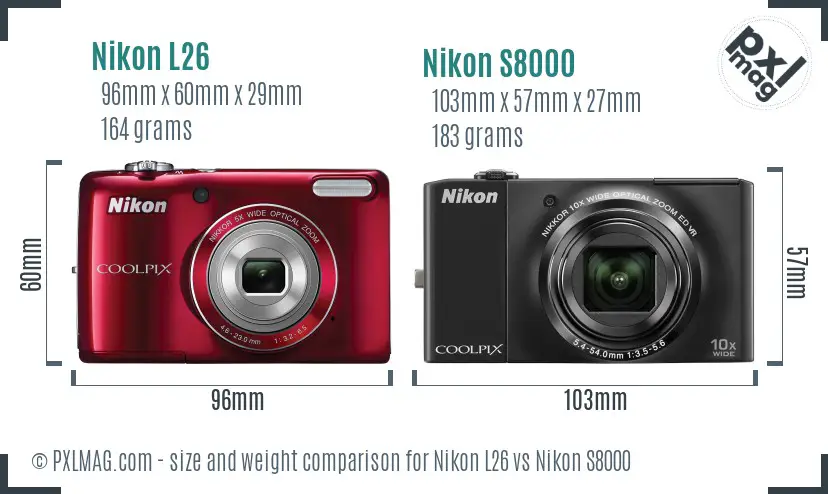 Nikon L26 vs Nikon S8000 size comparison Nikon L26 vs Nikon S8000 size comparison