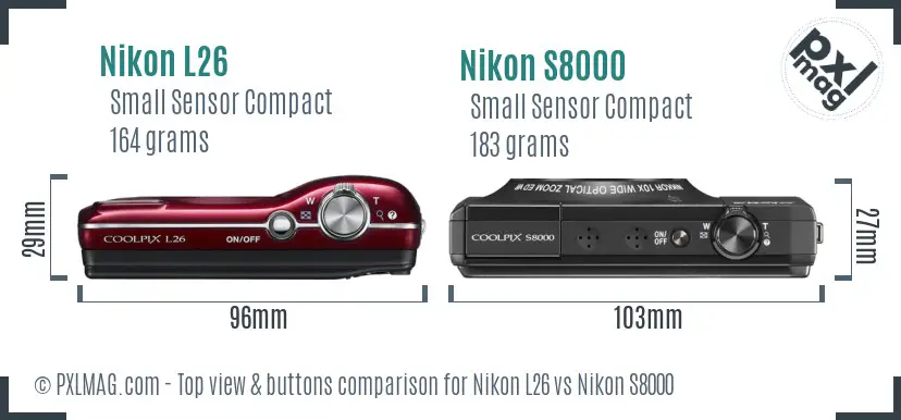 Nikon L26 vs Nikon S8000 top view buttons comparison Nikon L26 vs Nikon S8000 top view buttons comparison
