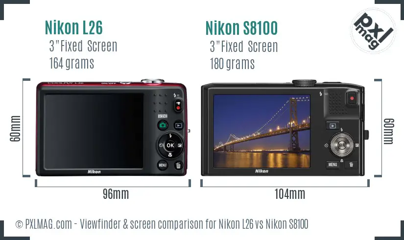 Nikon L26 vs Nikon S8100 Screen and Viewfinder comparison