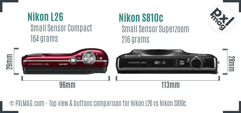 Nikon L26 vs Nikon S810c top view buttons comparison Nikon L26 vs Nikon S810c top view buttons comparison