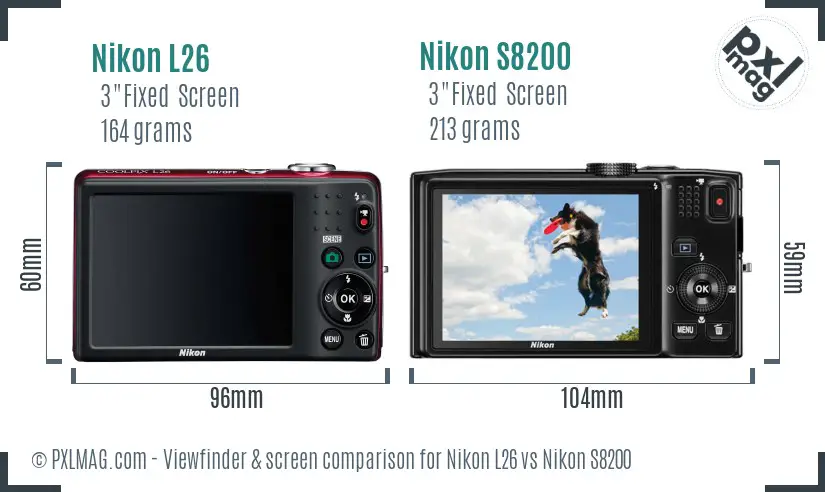 Nikon L26 vs Nikon S8200 Screen and Viewfinder comparison