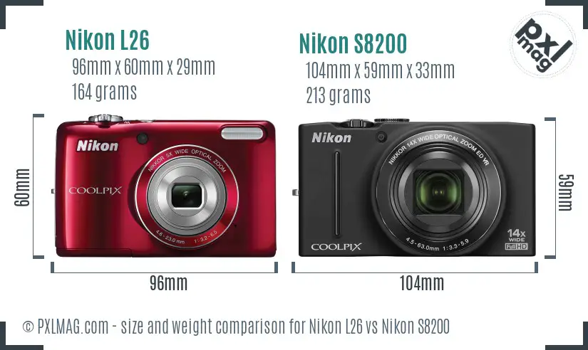 Nikon L26 vs Nikon S8200 size comparison