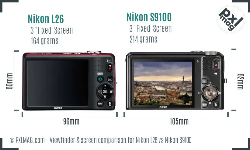 Nikon L26 vs Nikon S9100 Screen and Viewfinder comparison
