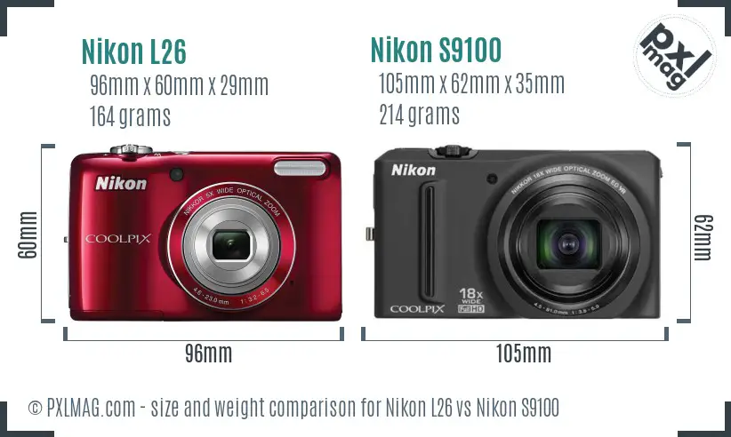 Nikon L26 vs Nikon S9100 size comparison