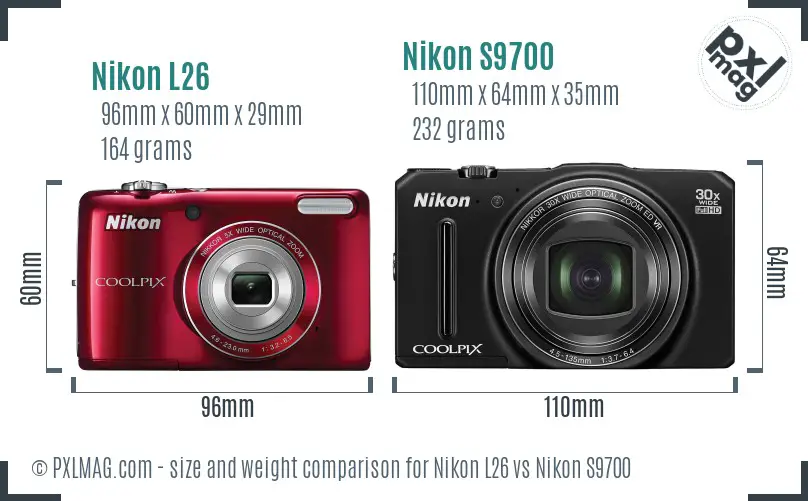 Nikon L26 vs Nikon S9700 size comparison Nikon L26 vs Nikon S9700 size comparison