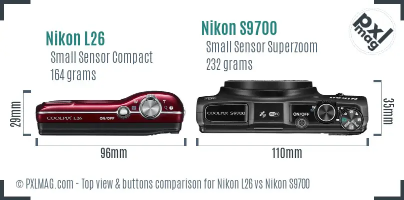 Nikon L26 vs Nikon S9700 top view buttons comparison Nikon L26 vs Nikon S9700 top view buttons comparison