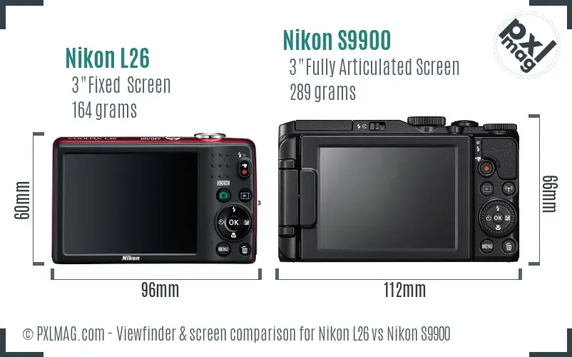 Nikon L26 vs Nikon S9900 Screen and Viewfinder comparison