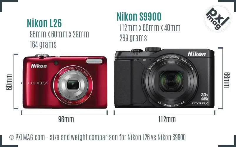 Nikon L26 vs Nikon S9900 size comparison