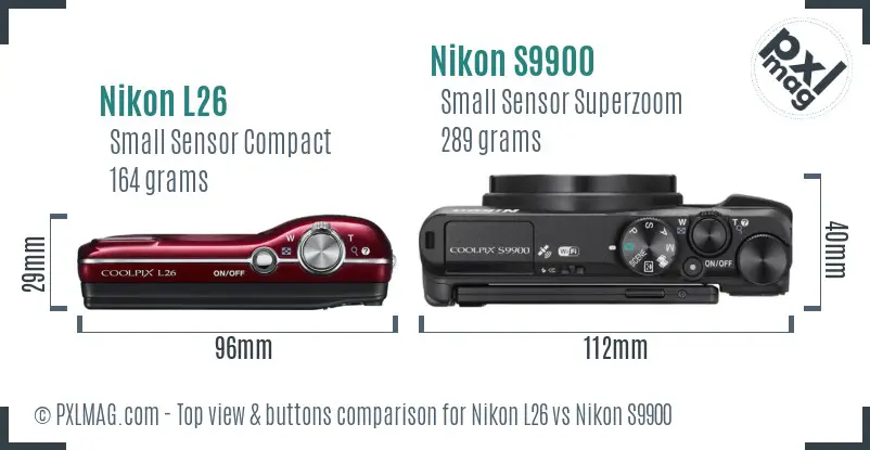 Nikon L26 vs Nikon S9900 top view buttons comparison