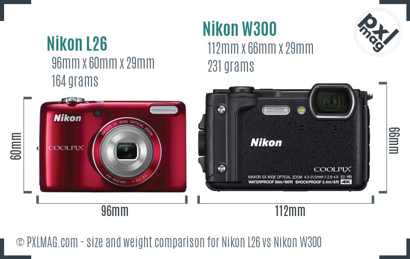 Nikon L26 vs Nikon W300 size comparison Nikon L26 vs Nikon W300 size comparison