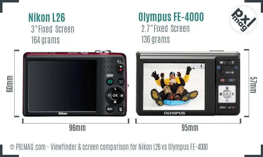 Nikon L26 vs Olympus FE-4000 Screen and Viewfinder comparison
