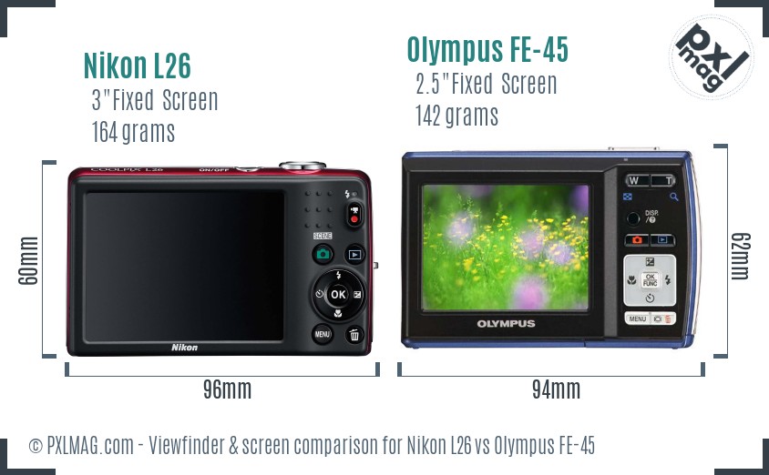 Nikon L26 vs Olympus FE-45 Screen and Viewfinder comparison