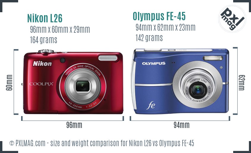 Nikon L26 vs Olympus FE-45 size comparison Nikon L26 vs Olympus FE-45 size comparison