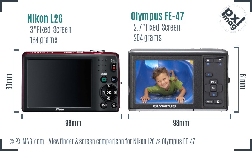 Nikon L26 vs Olympus FE-47 Screen and Viewfinder comparison