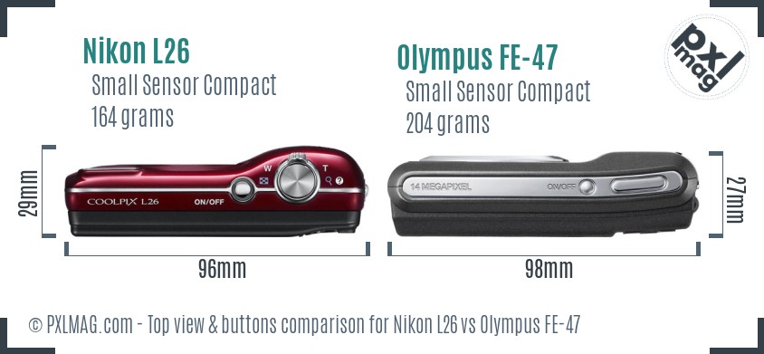 Nikon L26 vs Olympus FE-47 top view buttons comparison