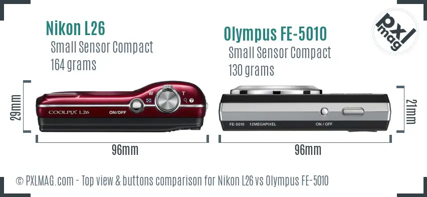 Nikon L26 vs Olympus FE-5010 top view buttons comparison