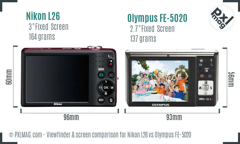Nikon L26 vs Olympus FE-5020 Screen and Viewfinder comparison