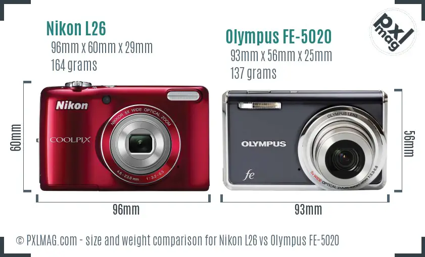 Nikon L26 vs Olympus FE-5020 size comparison