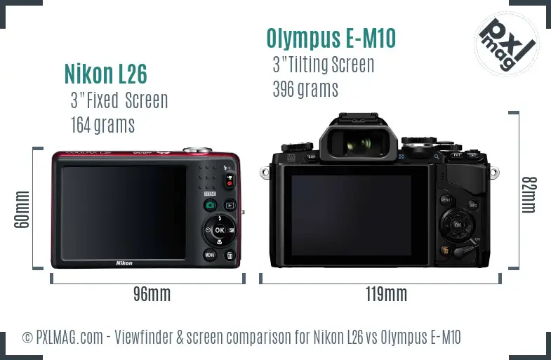 Nikon L26 vs Olympus E-M10 Screen and Viewfinder comparison