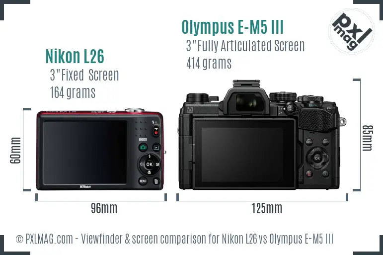 Nikon L26 vs Olympus E-M5 III Screen and Viewfinder comparison