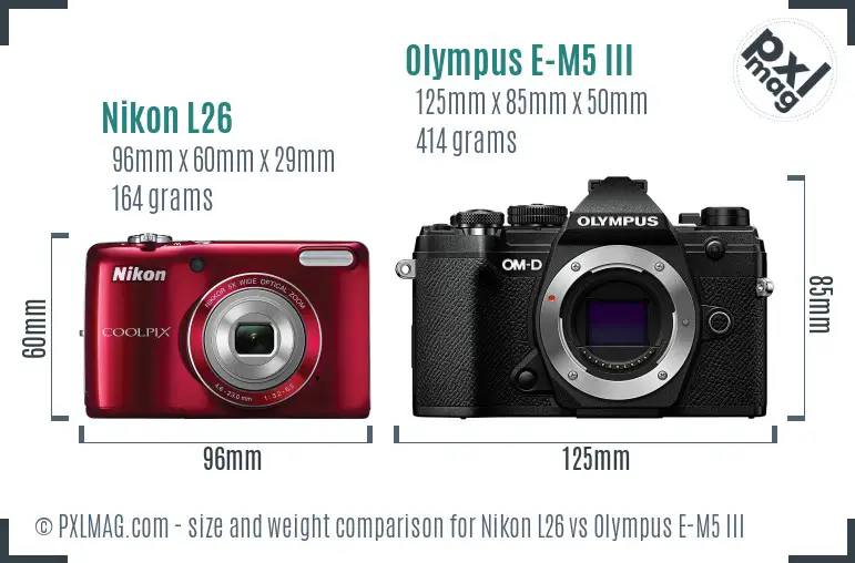 Nikon L26 vs Olympus E-M5 III size comparison