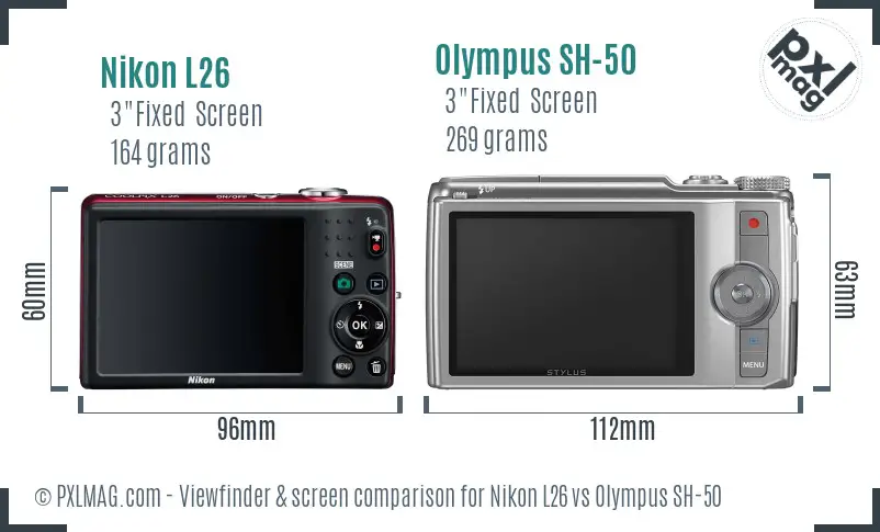 Nikon L26 vs Olympus SH-50 Screen and Viewfinder comparison