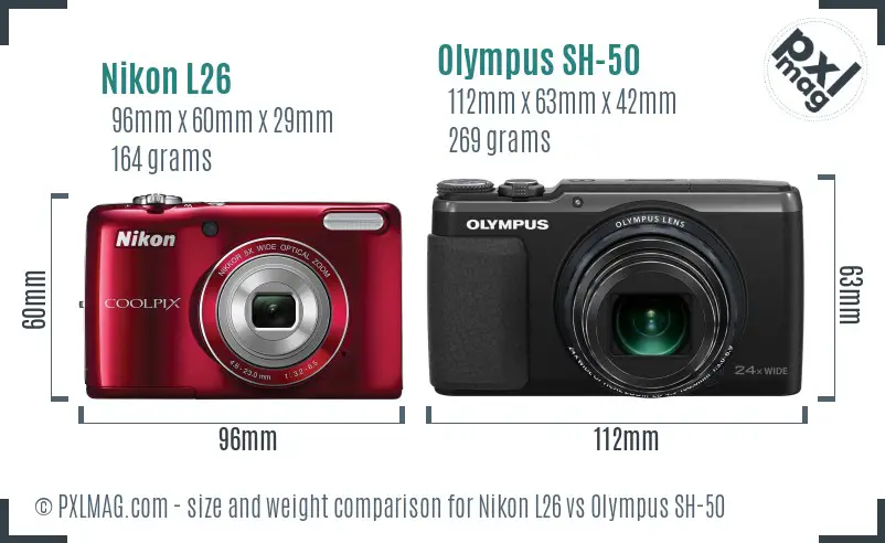 Nikon L26 vs Olympus SH-50 size comparison