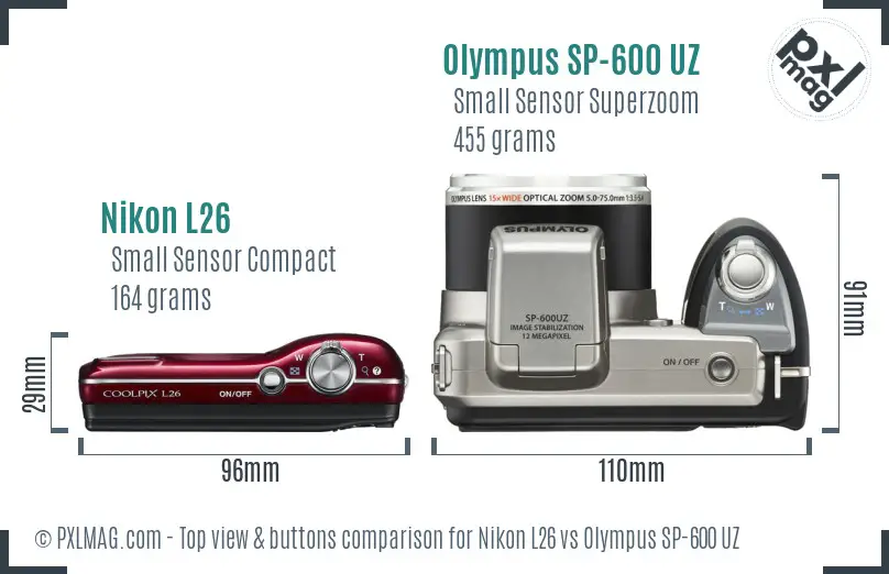 Nikon L26 vs Olympus SP-600 UZ top view buttons comparison