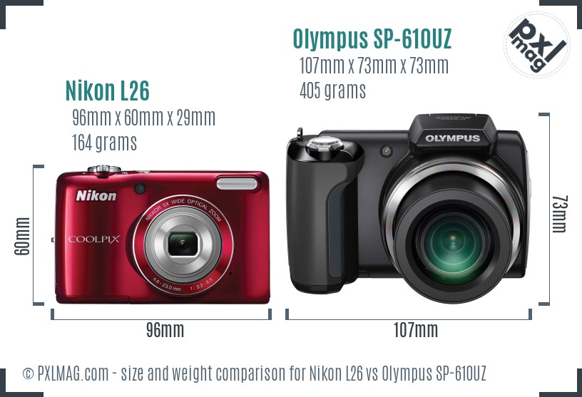 Nikon L26 vs Olympus SP-610UZ size comparison