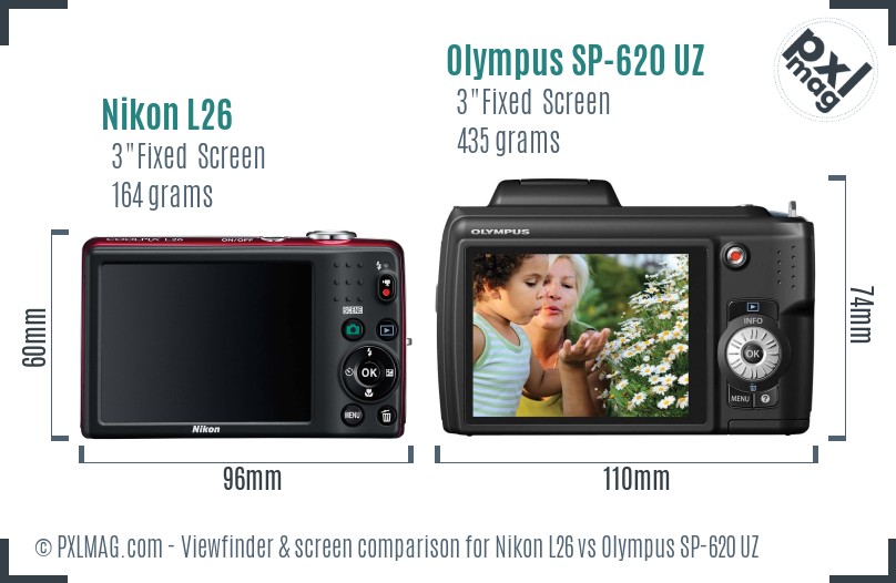Nikon L26 vs Olympus SP-620 UZ Screen and Viewfinder comparison