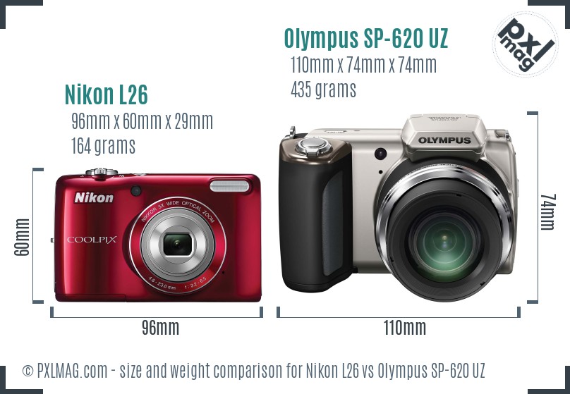 Nikon L26 vs Olympus SP-620 UZ size comparison Nikon L26 vs Olympus SP-620 UZ size comparison