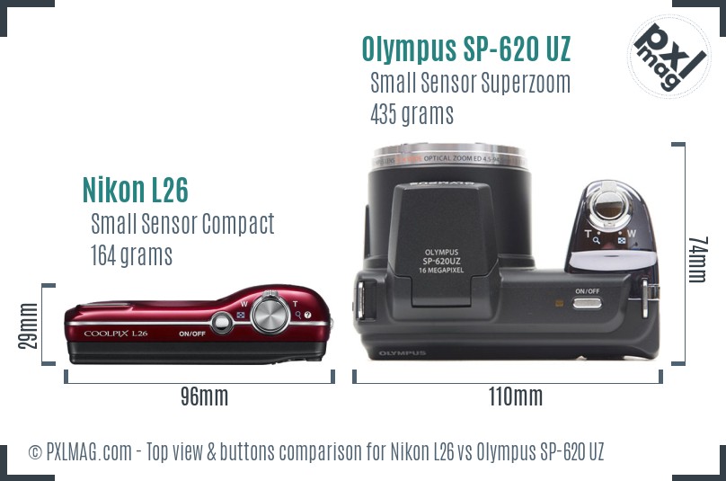 Nikon L26 vs Olympus SP-620 UZ top view buttons comparison