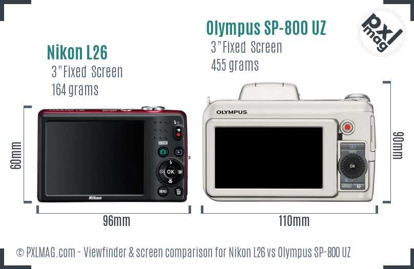 Nikon L26 vs Olympus SP-800 UZ Screen and Viewfinder comparison