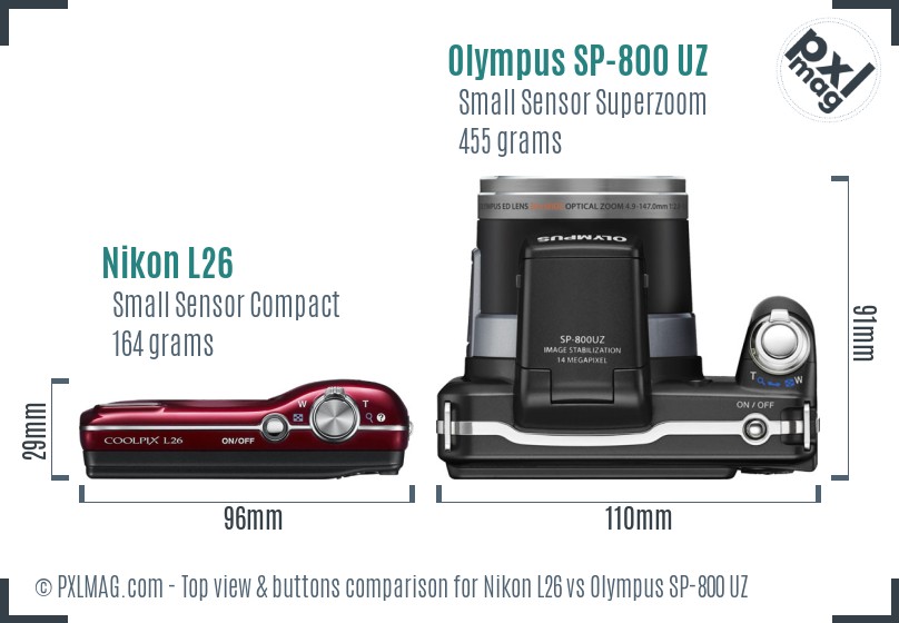 Nikon L26 vs Olympus SP-800 UZ top view buttons comparison