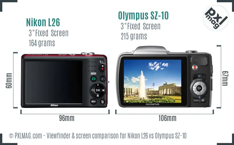 Nikon L26 vs Olympus SZ-10 Screen and Viewfinder comparison