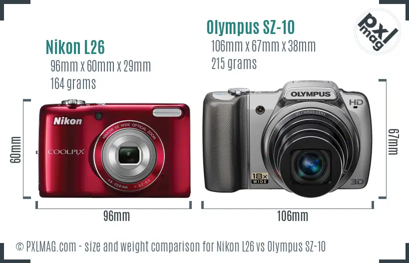 Nikon L26 vs Olympus SZ-10 size comparison
