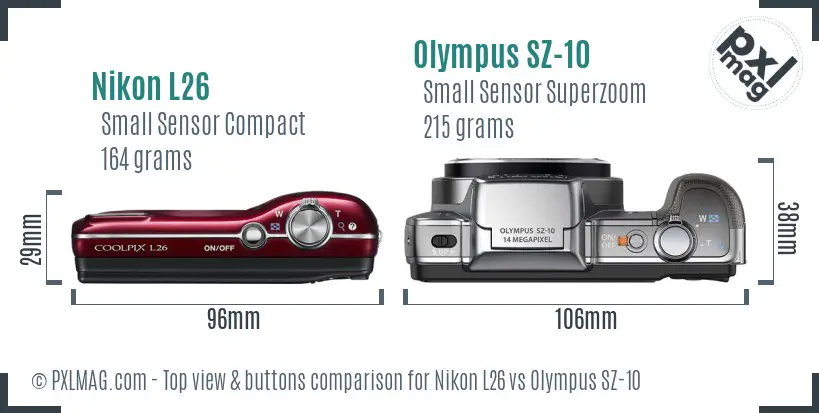 Nikon L26 vs Olympus SZ-10 top view buttons comparison