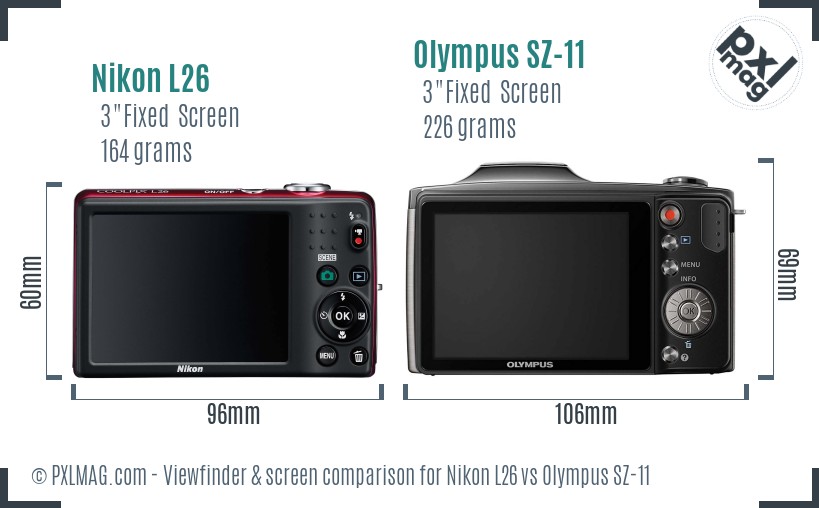 Nikon L26 vs Olympus SZ-11 Screen and Viewfinder comparison