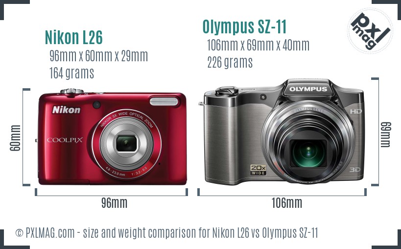 Nikon L26 vs Olympus SZ-11 size comparison